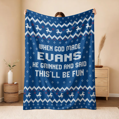 When God Made Your Name Navy Fleece Blanket EVANS 13K1 BK32