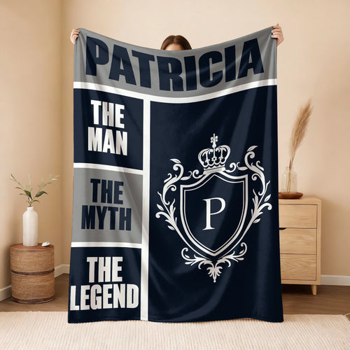 The Man The Myth The Legend Navy Gray & Gold Fleece Blanket  PATRICIA 13K1 BK09