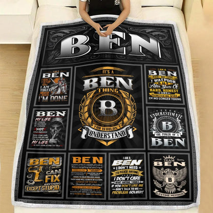 BEN Personalized Blanket | Custom Name Cozy Throw Gift 13K1-BK2
