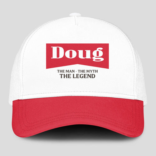 The Man The Myth The Legend Red And White Mesh Cap DOUG 13K1 C197PF