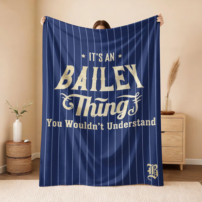 Your Name Thing Striped Blue Fleece Blanket BAILEY 13K1 BK23