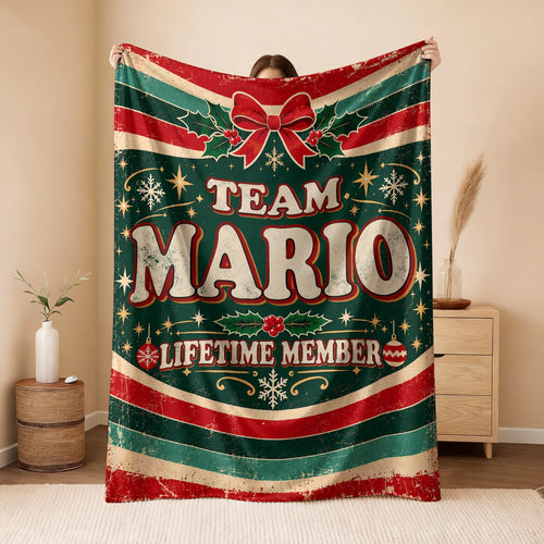 Team Your Name Lifetime Member Christmas Fleece Blanket MARIO 13K1 BK52