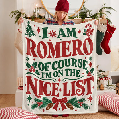 I'm Name Of Course I'm On The Nice List Cream Christmas Fleece Blanket ROMERO 13K1 BK59