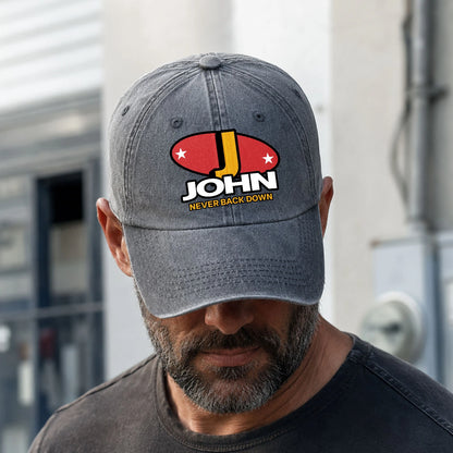 Never Back Down With Your Name And Initial Letter Washed Cap JOHN 13K1 C82PF