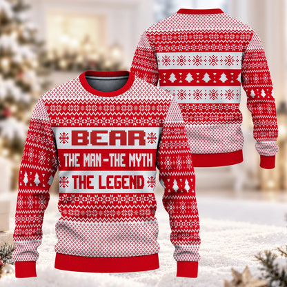 The Man The Myth The Legend Red Christmas Ugly Sweater BEAR 13K1 UG04