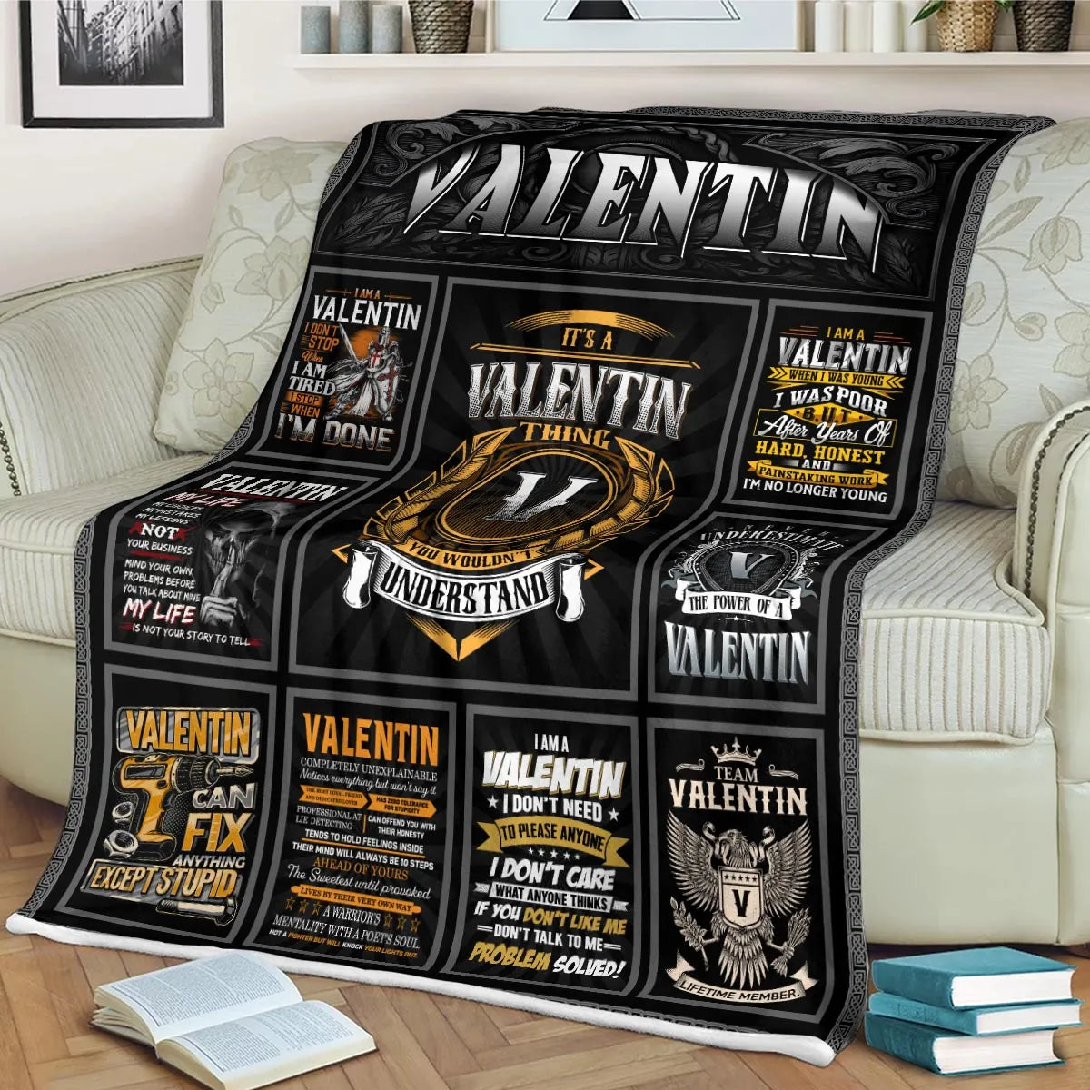 VALENTIN Personalized Blanket | Custom Name Cozy Throw Gift 13K3-BK2
