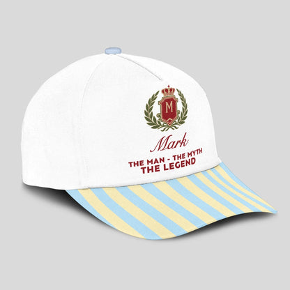 The Man The Myth The Legend Blue And Yellow Striped Beach Cap MARK 13K1 C118PF