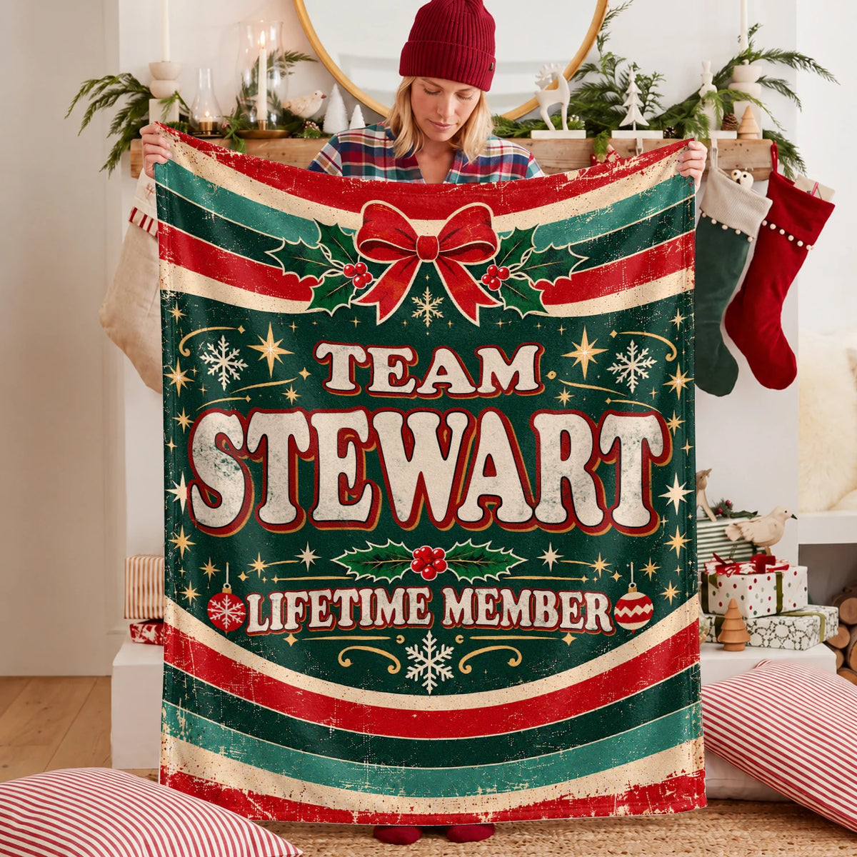 Team Your Name Lifetime Member Christmas Fleece Blanket STEWART 13K1 BK52
