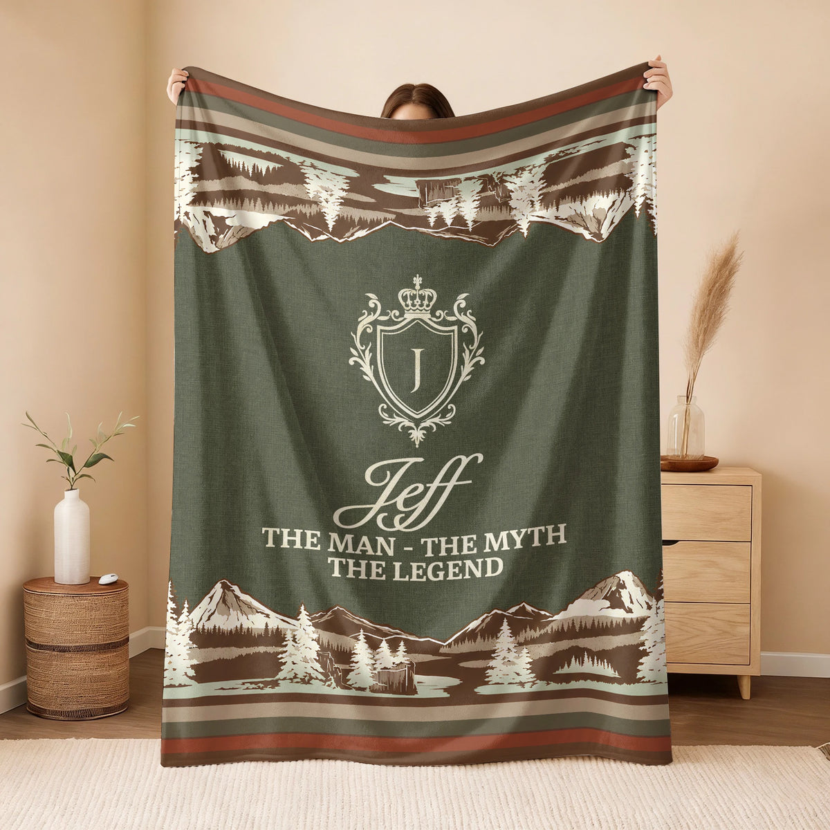 The Man The Myth The Legend Deer In Forest Brown Fleece Blanket JEFF 13K1 BK10