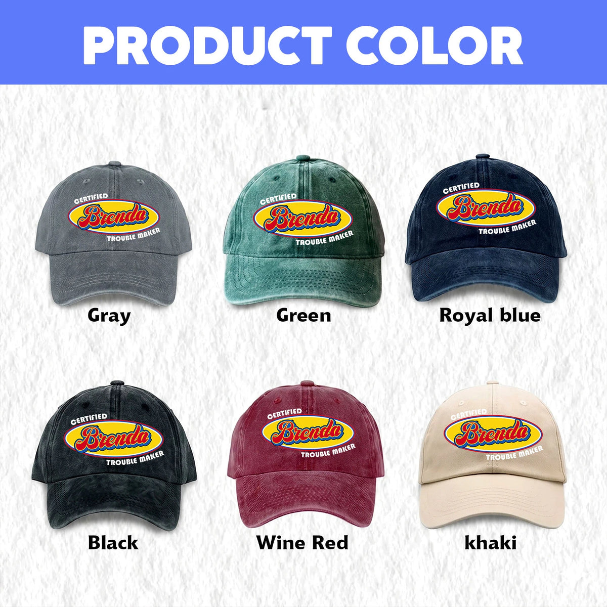 Certified Your Name Trouble Maker Washed Cap BRENDA 13K1 C73PF