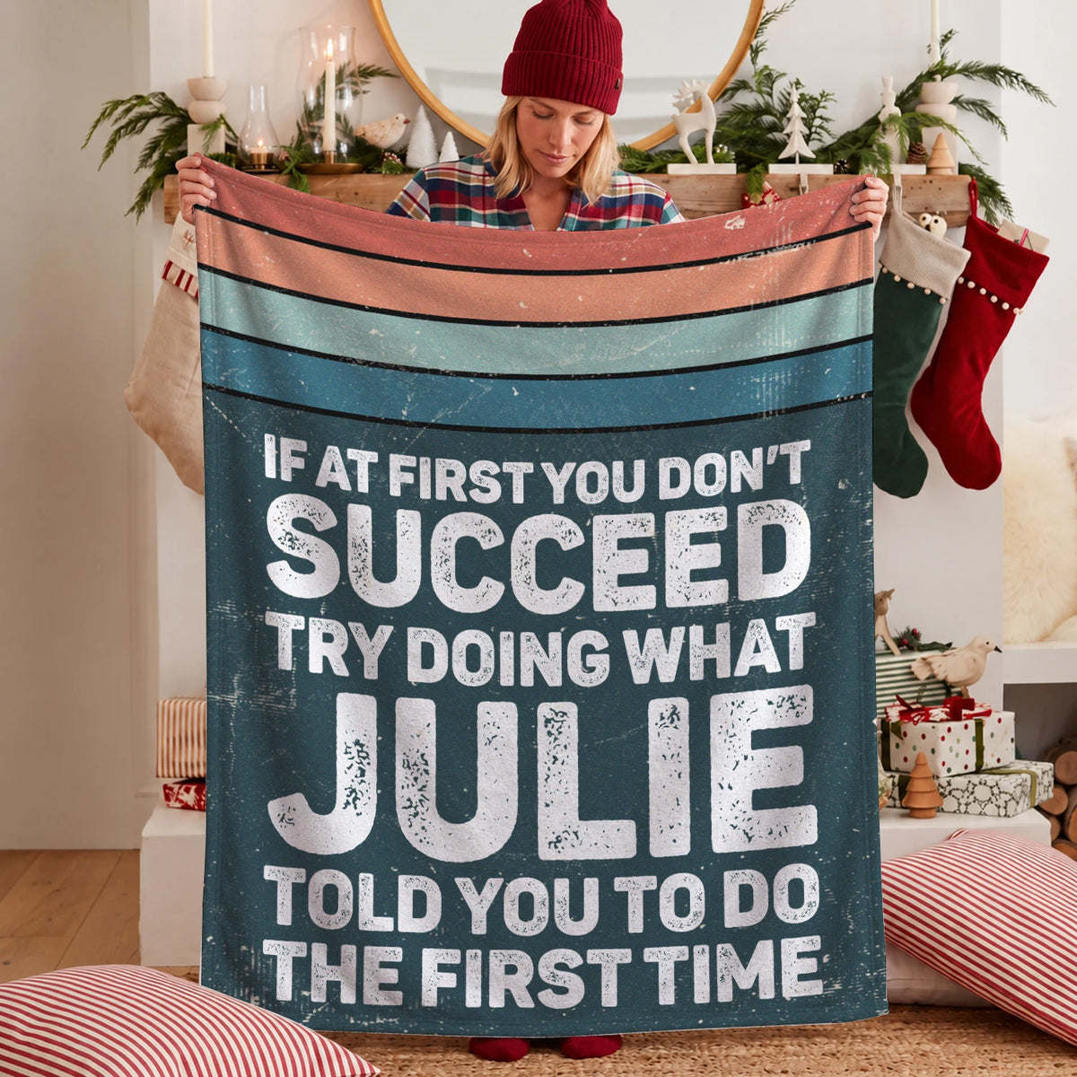 If At First You Don’t Succeed Retro Green Fleece Blanket JULIE 13K1 BK29