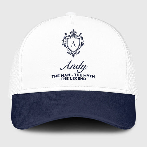 The Man The Myth The Legend Blue And White Baseball Mesh Cap ANDY 13K1 C186PF