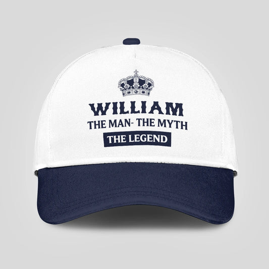 The Man The Myth The Legend King Crown Blue And White Cap WILLIAM 13K1 C147PF
