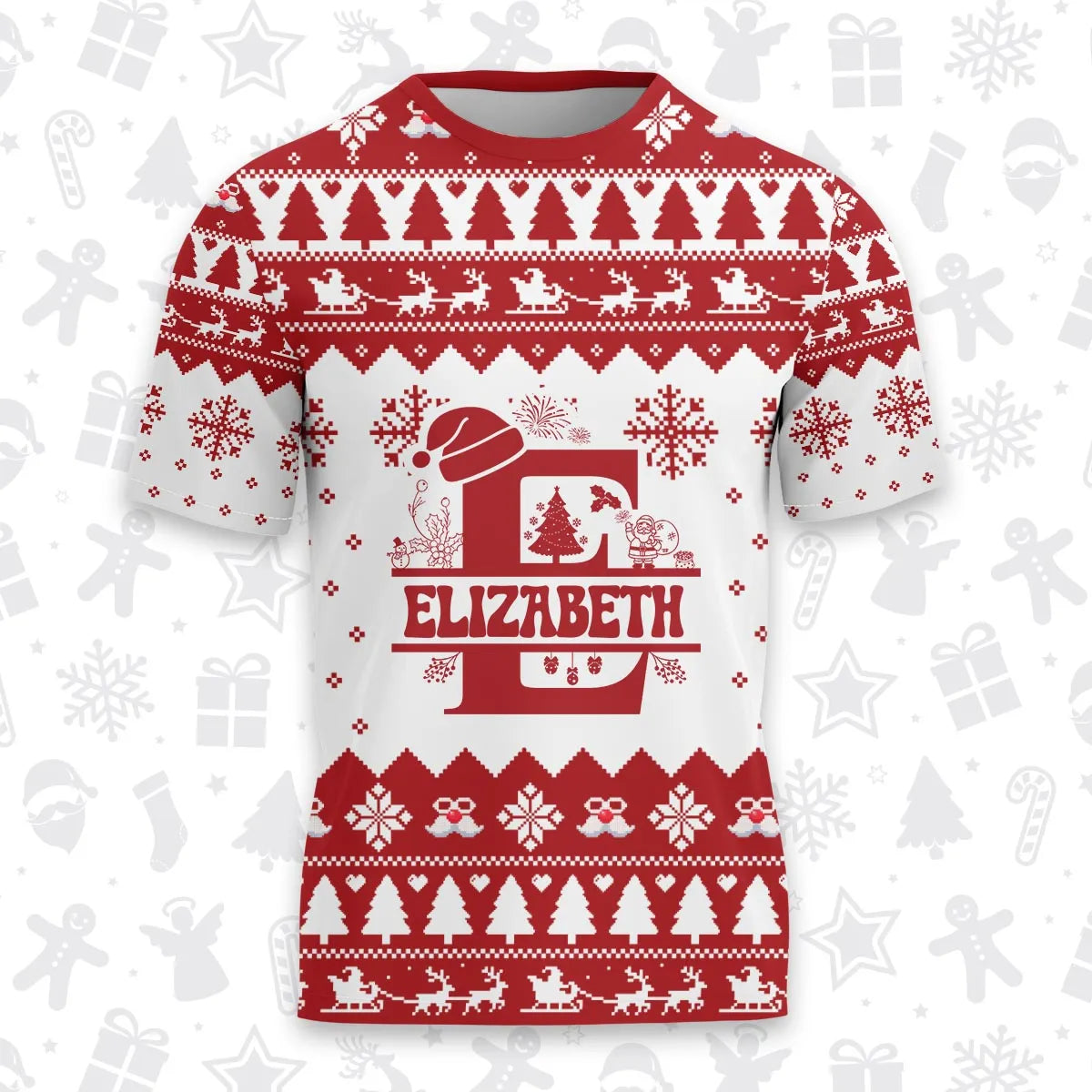 ELIZABETH Personalized Christmas T-Shirt Pajama Set - Holiday Gift Outfit 13K1-CR2