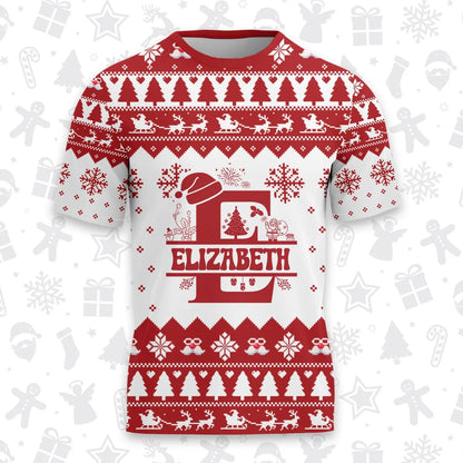 ELIZABETH Personalized Christmas T-Shirt Pajama Set - Holiday Gift Outfit 13K1-CR2