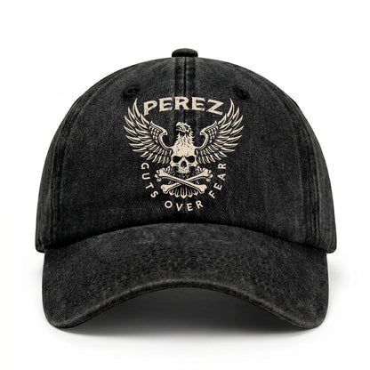 Your Name Guts Over Fear With Eagle And Skull Washed Cap PEREZ 13K1 C75PF