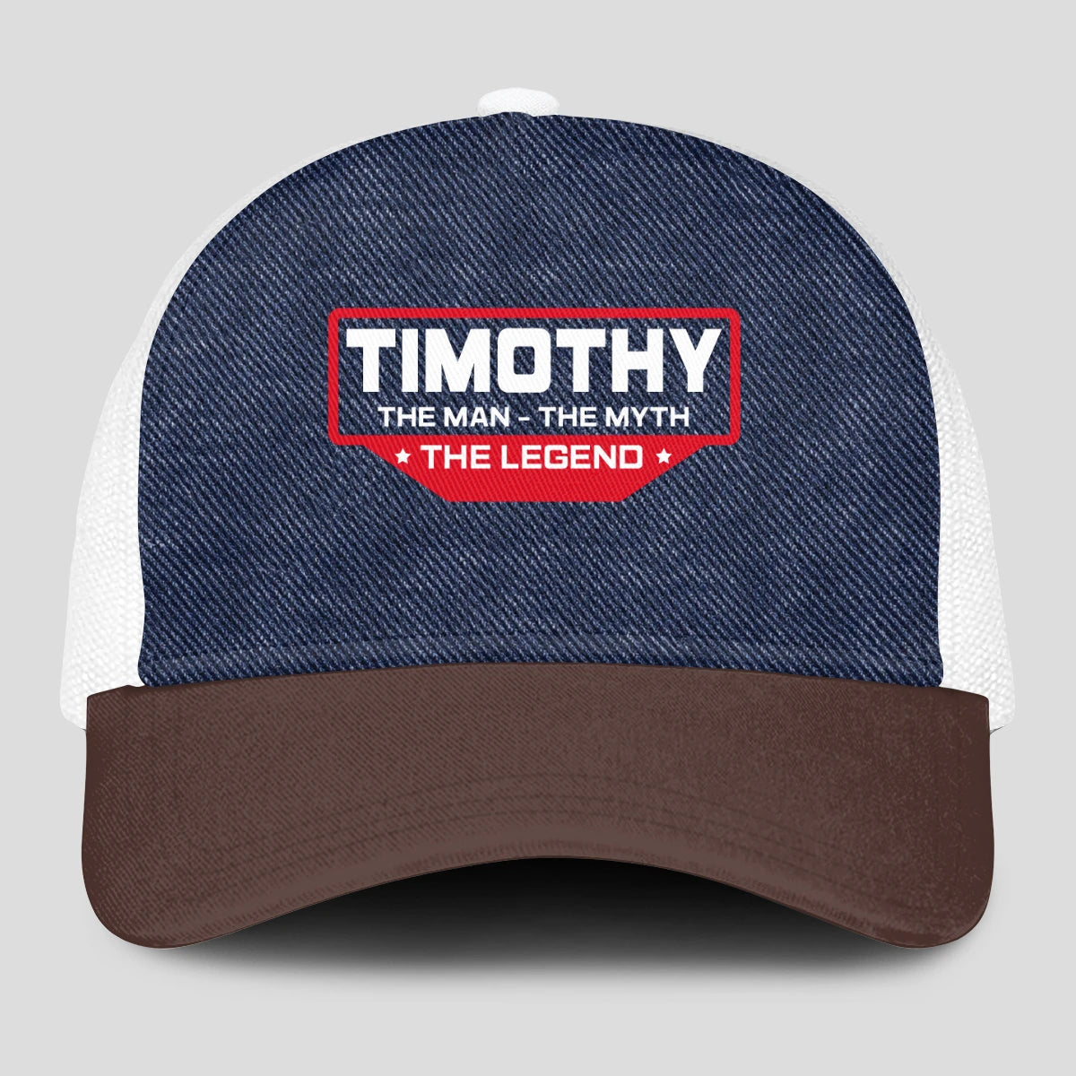 The Man The Myth The Legend Navy Brown And White Mesh Cap TIMOTHY 13K1 C200PF