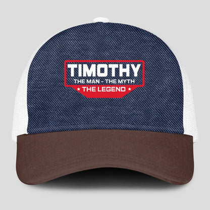 The Man The Myth The Legend Navy Brown And White Mesh Cap TIMOTHY 13K1 C200PF