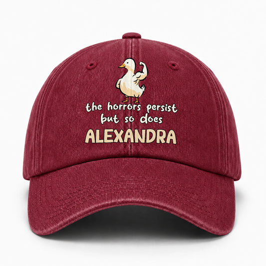 The Horrors Persist But So Does Your Name Funny Goose Burgundy Washed Cap ALEXANDRA 13K1 C126PF