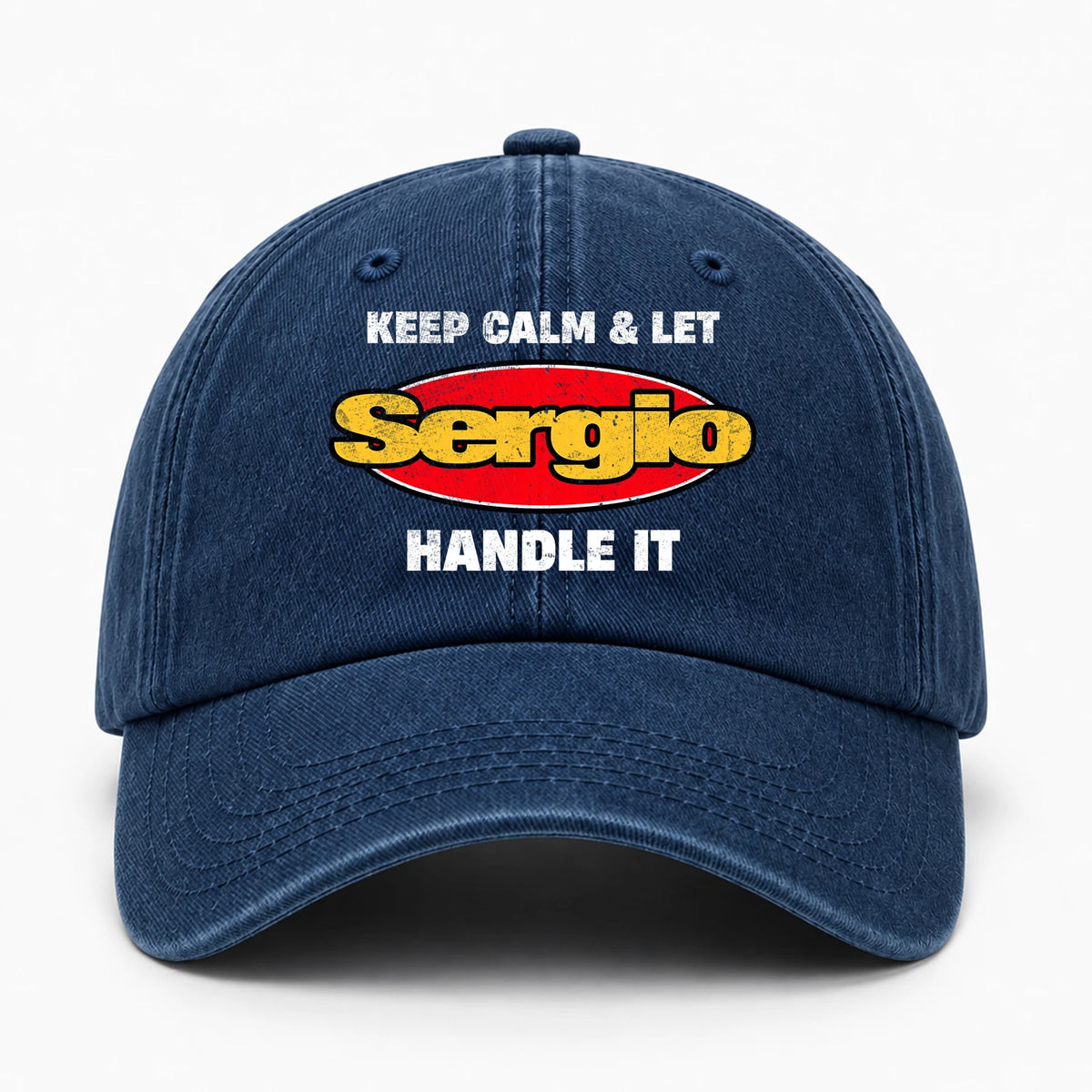 Keep Calm & Let Your Name Handle It Yellow And Red Logo Washed Cap SERGIO 13K1 C172PF