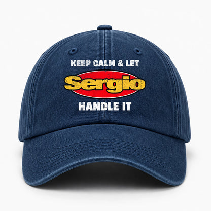 Keep Calm & Let Your Name Handle It Yellow And Red Logo Washed Cap SERGIO 13K1 C172PF