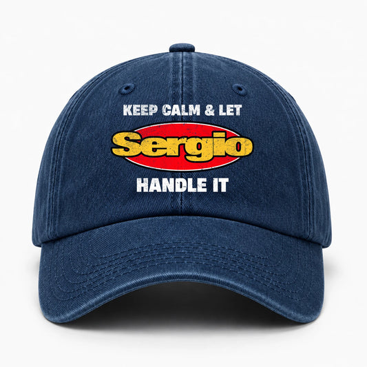 Keep Calm & Let Your Name Handle It Yellow And Red Logo Washed Cap SERGIO 13K1 C172PF