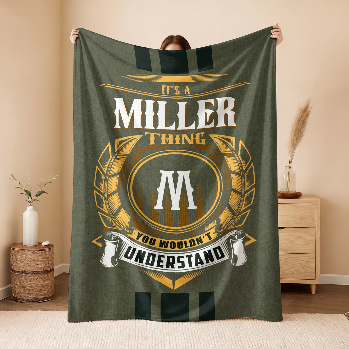 It's A Your Name Thing Olive Green Logo Fleece Blanket MILLER 13K1 BK31