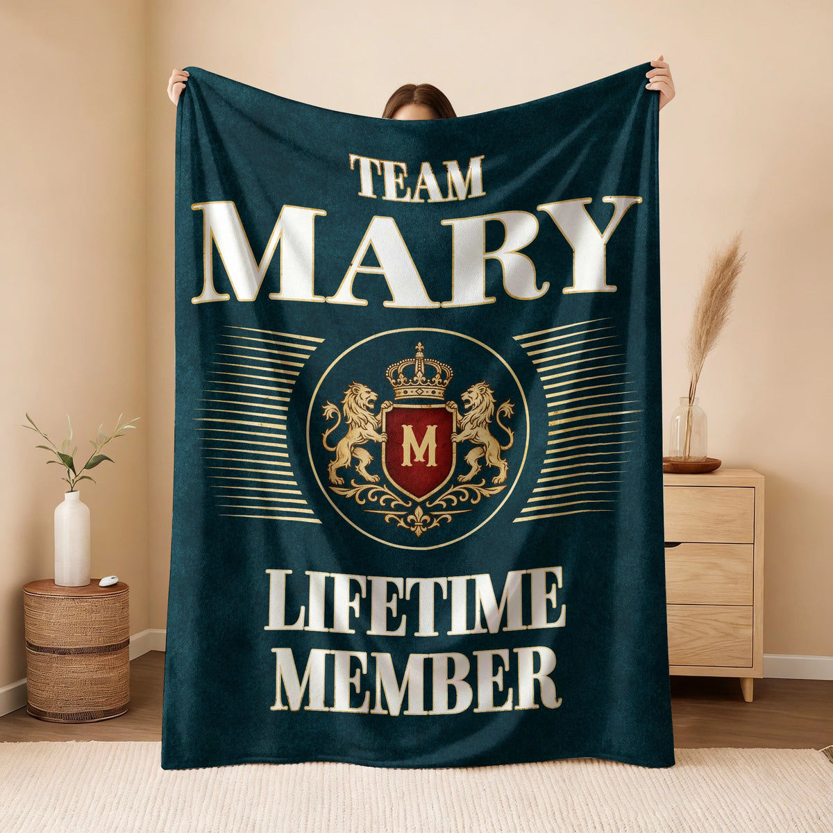 Team Your Name Lifetime Member Sage Green Fleece Blanket MARY 13K1 BK42