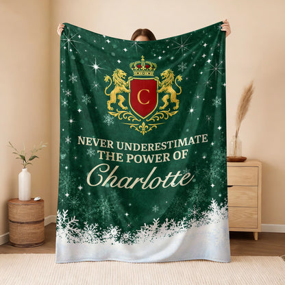 Never Underestimate Your Name Old Money Christmas Fleece Blanket CHARLOTTE 13K1 BK26