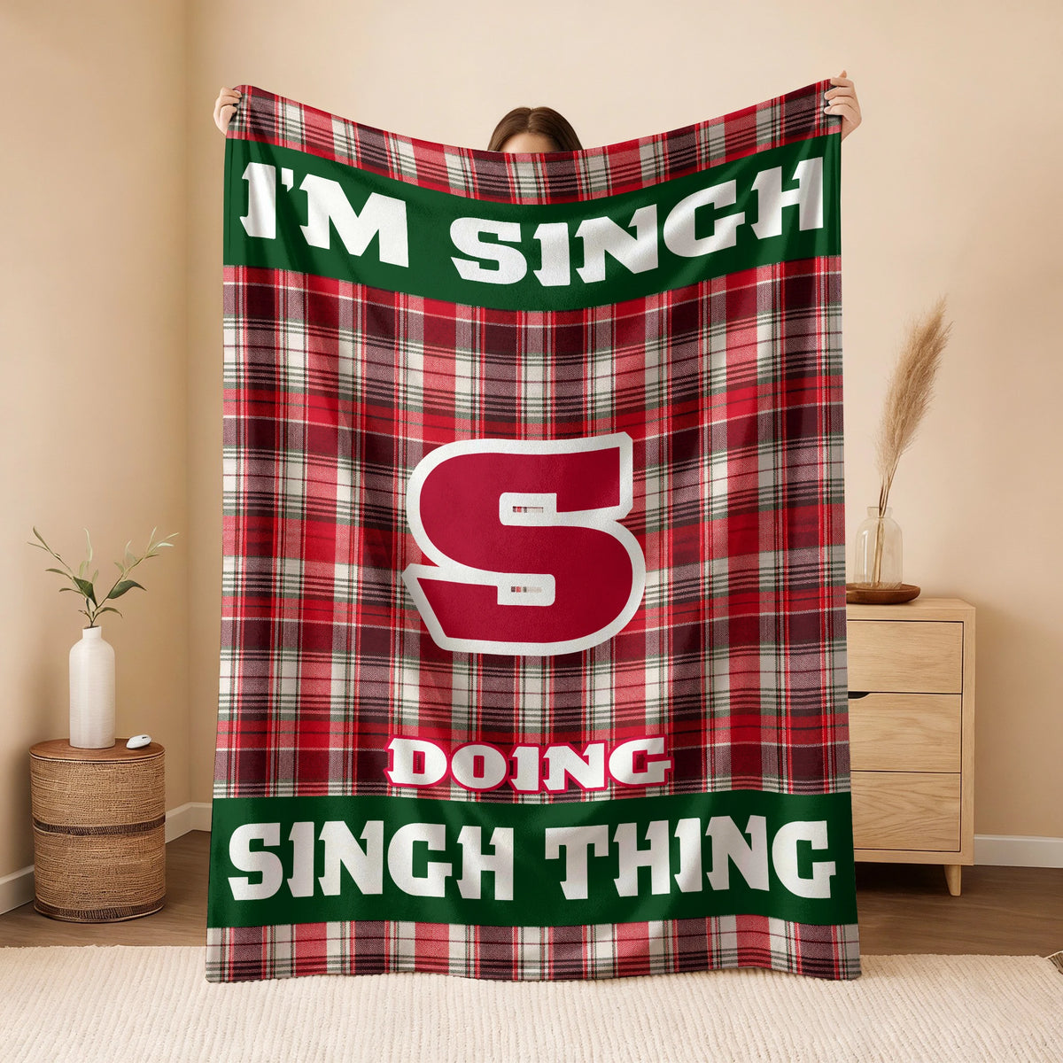 I'm Name Doing Name Things Red Plaid Fleece Blanket SINGH 13K1 BK49