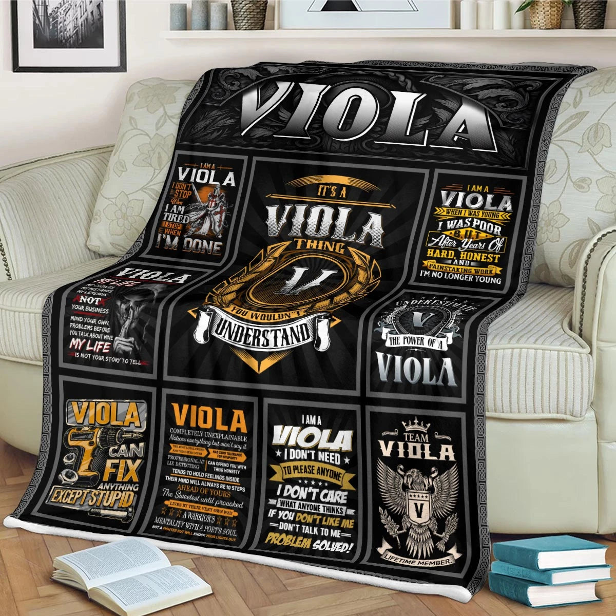 VIOLA Personalized Blanket | Custom Name Cozy Throw Gift 13K4-BK2