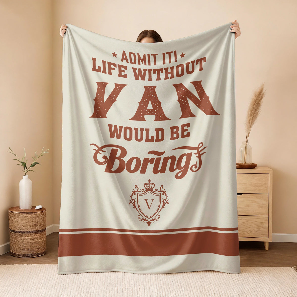 Life Without Your Name Would Be Boring Cream Terracotta Blanket VAN 13K1 BK24