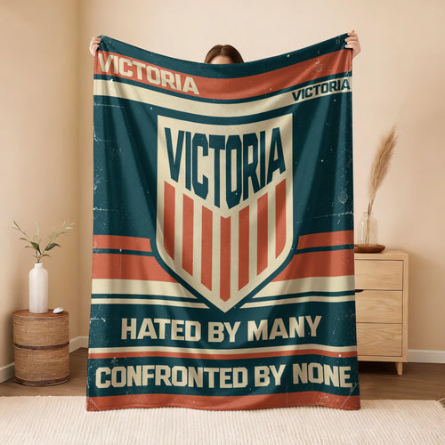 Hated By Many Confronted By None Retro Fleece Blanket VICTORIA 13K1 BK58