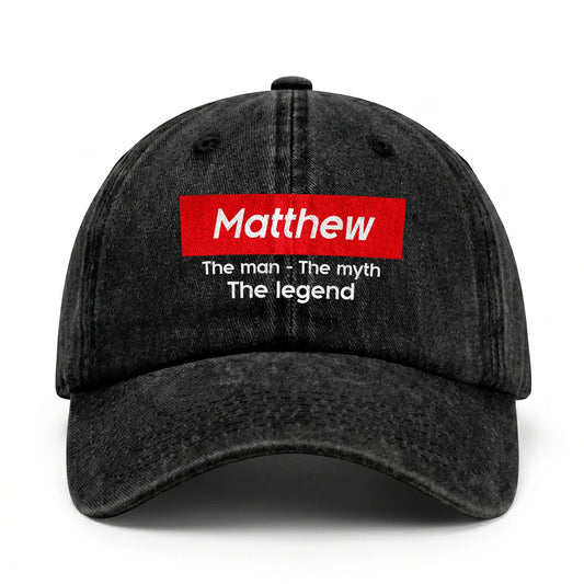 Your Name The Man The Myth The Legend Red Logo Washed Cap MATTHEW 13K1 C130PF