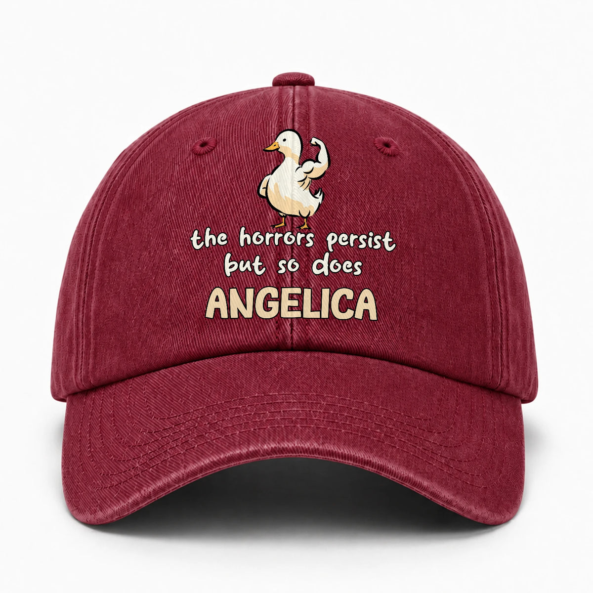 The Horrors Persist But So Does Your Name Funny Goose Burgundy Washed Cap ANGELICA 13K1 C126PF