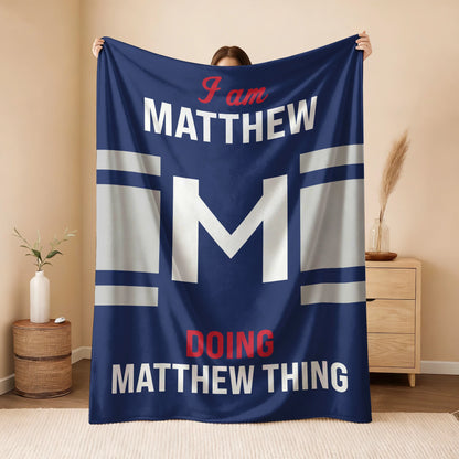 I'm Name Doing Name Things Navy Fleece Blanket MATTHEW 13K1 BK51