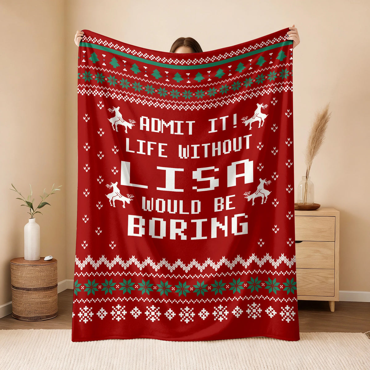 Life Without Your Name Would Be Boring Deer Red Christmas Blanket LISA 13K1 BK25