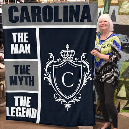 The Man The Myth The Legend Navy Gray & Gold Fleece Blanket  CAROLINA 13K1 BK09