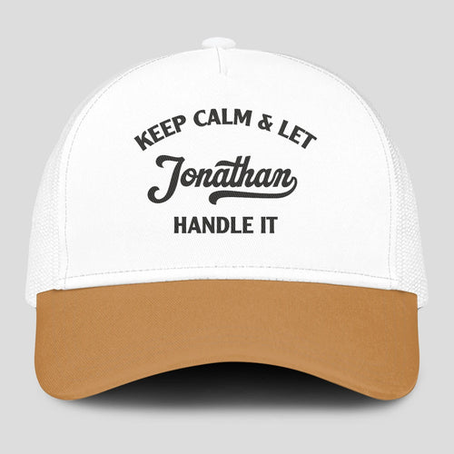 Keep Calm & Let Your Name Handle It Yellow And White Mesh Cap JONATHAN 13K1 C205PF