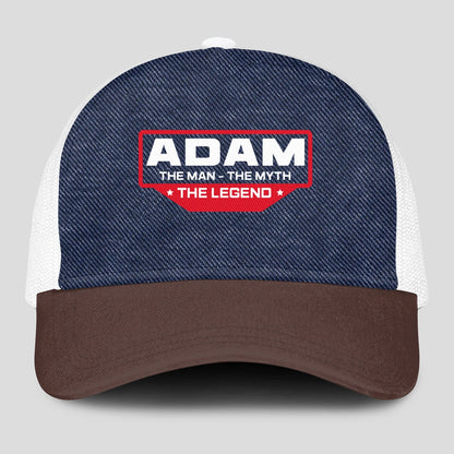 The Man The Myth The Legend Navy Brown And White Mesh Cap ADAM 13K1 C200PF