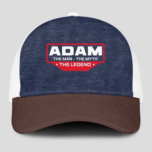 The Man The Myth The Legend Navy Brown And White Mesh Cap ADAM 13K1 C200PF