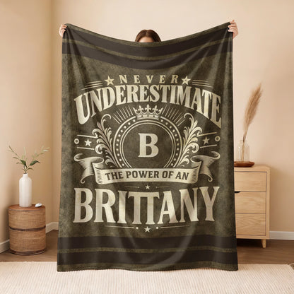Never Underestimate The Power Of A Name Olive Green Army Fleece Blanket BRITTANY 13K1 BK46
