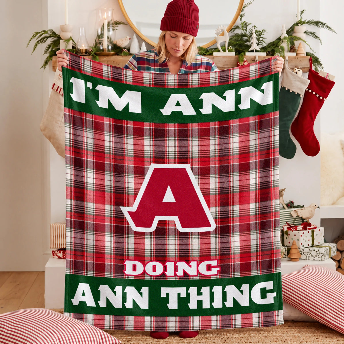 I'm Name Doing Name Things Red Plaid Fleece Blanket ANN 13K1 BK49
