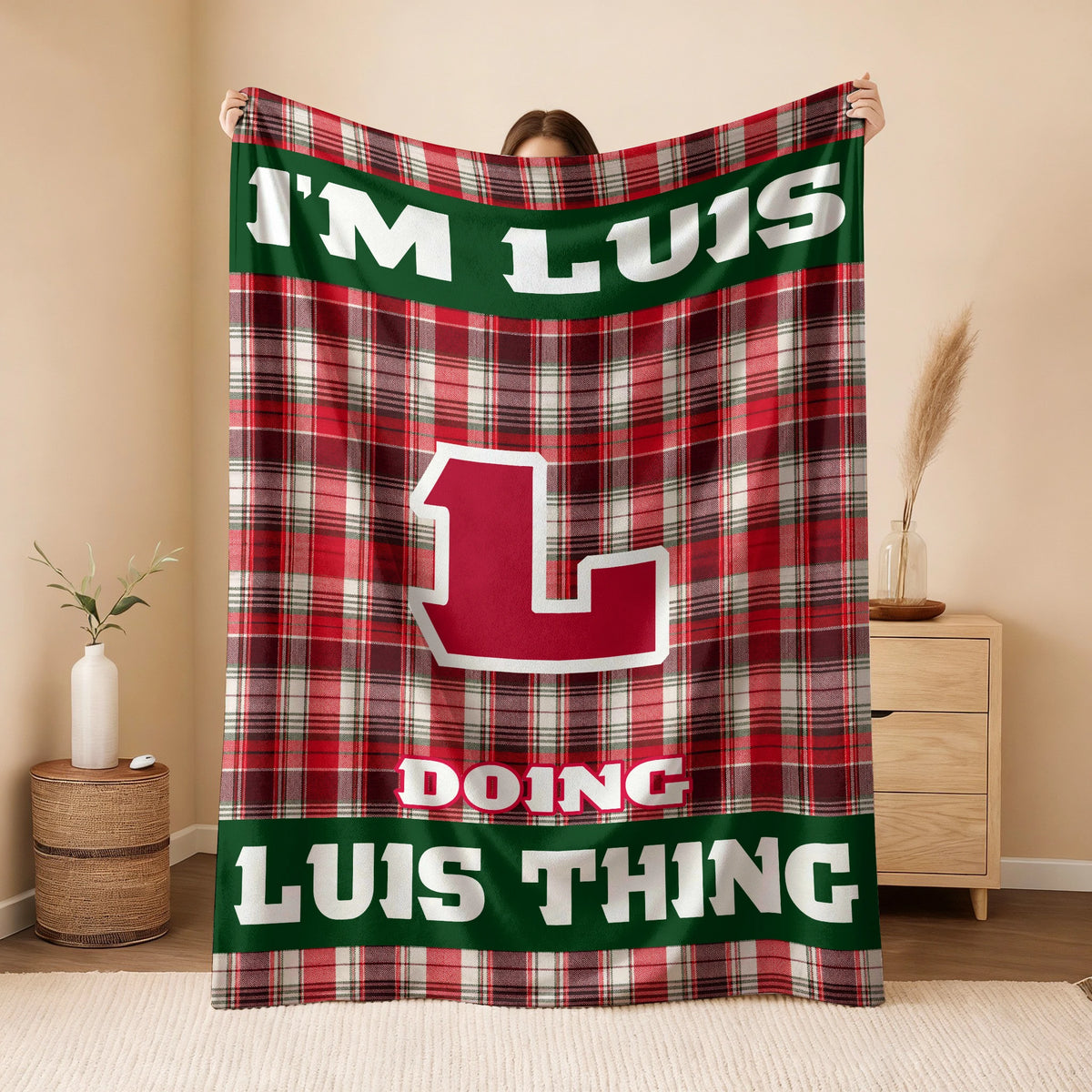 I'm Name Doing Name Things Red Plaid Fleece Blanket LUIS 13K1 BK49