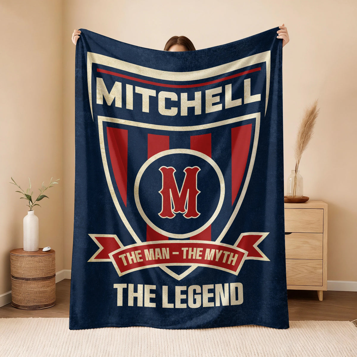 The Man The Myth The Legend Blue Burgundy Baseball Blanket MITCHELL 13K1 BK18