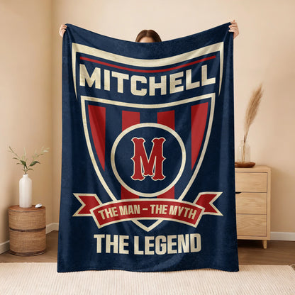 The Man The Myth The Legend Blue Burgundy Baseball Blanket MITCHELL 13K1 BK18