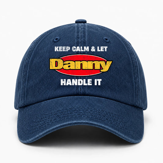 Keep Calm & Let Your Name Handle It Yellow And Red Logo Washed Cap DANNY 13K1 C172PF