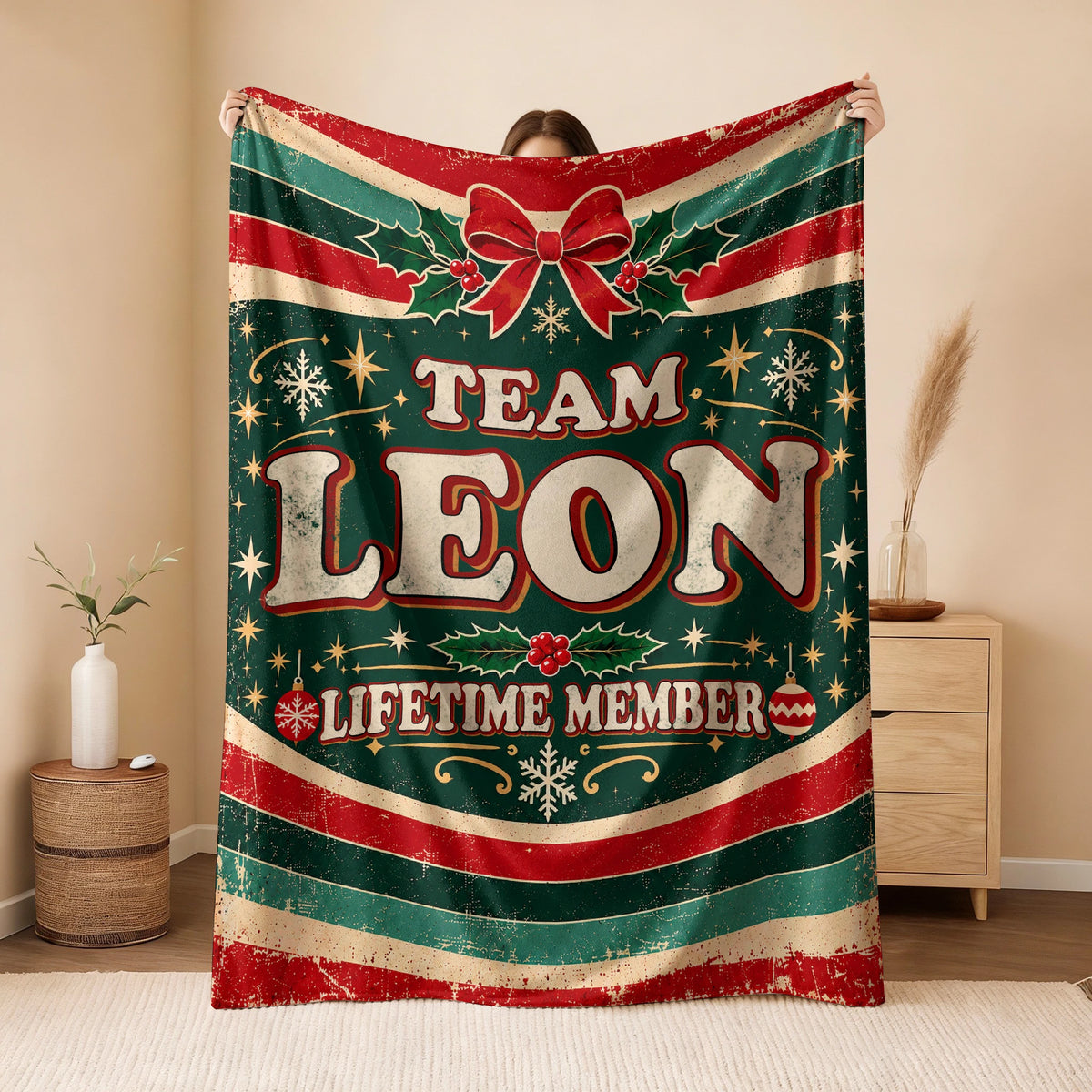 Team Your Name Lifetime Member Christmas Fleece Blanket LEON 13K1 BK52