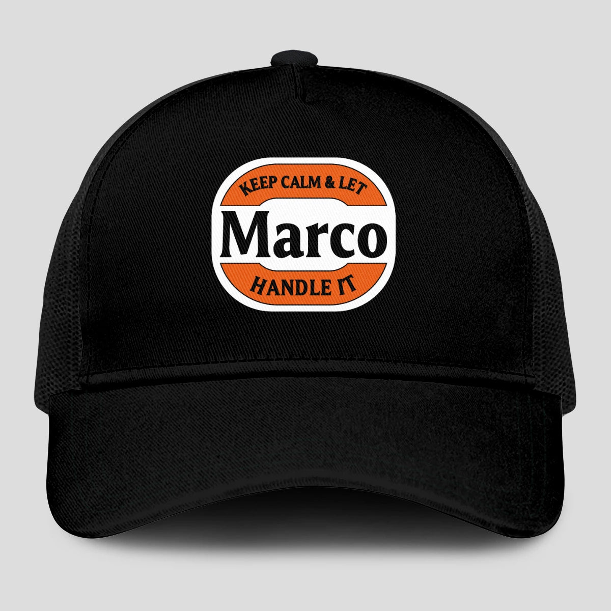 Keep Calm & Let Your Name Handle It Black Mesh Cap MARCO 13K1 C199PF