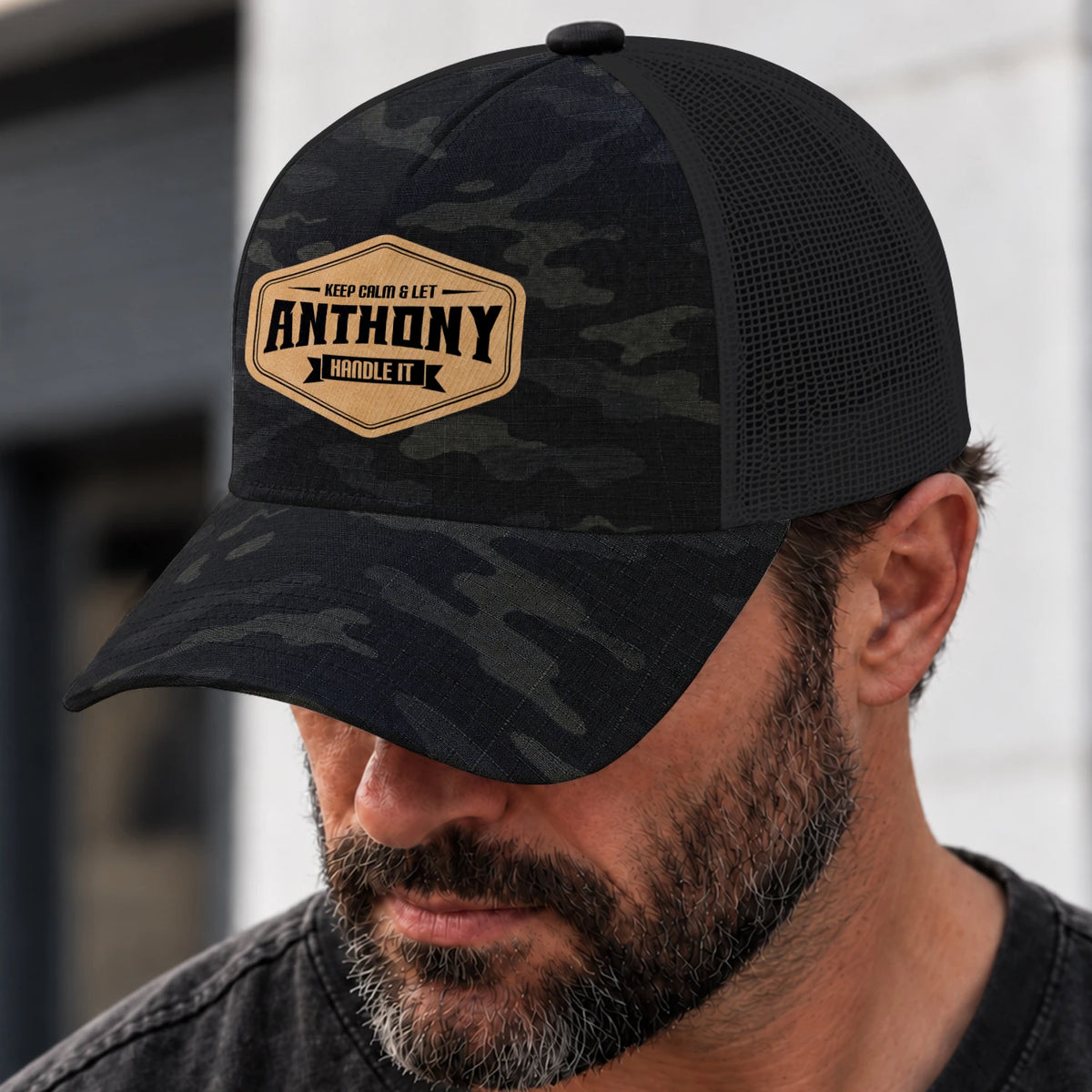 Keep Calm & Let Your Name Handle It Dark Camo Mesh Cap ANTHONY 13K1 C195PF